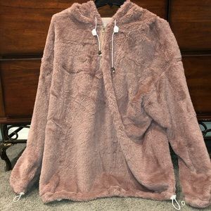 MAUVE FUR ZIP PULLOVER ADJUSTABLE